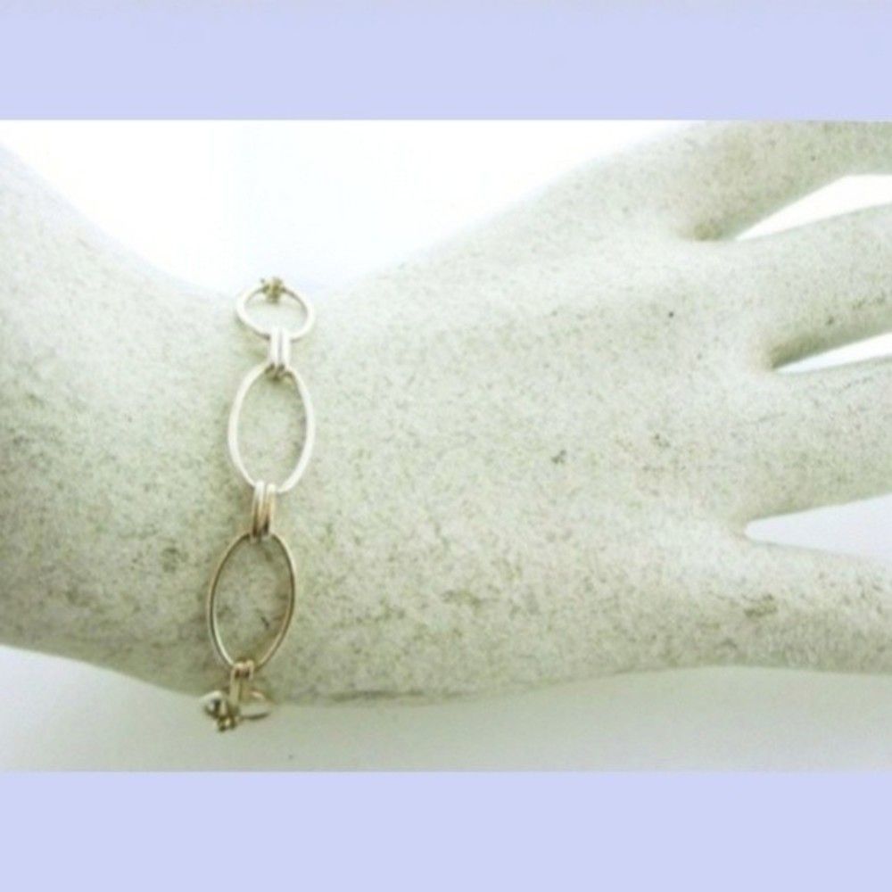 Loop Oval Linked 925 Sterling Silver Toggle Brace… - image 1